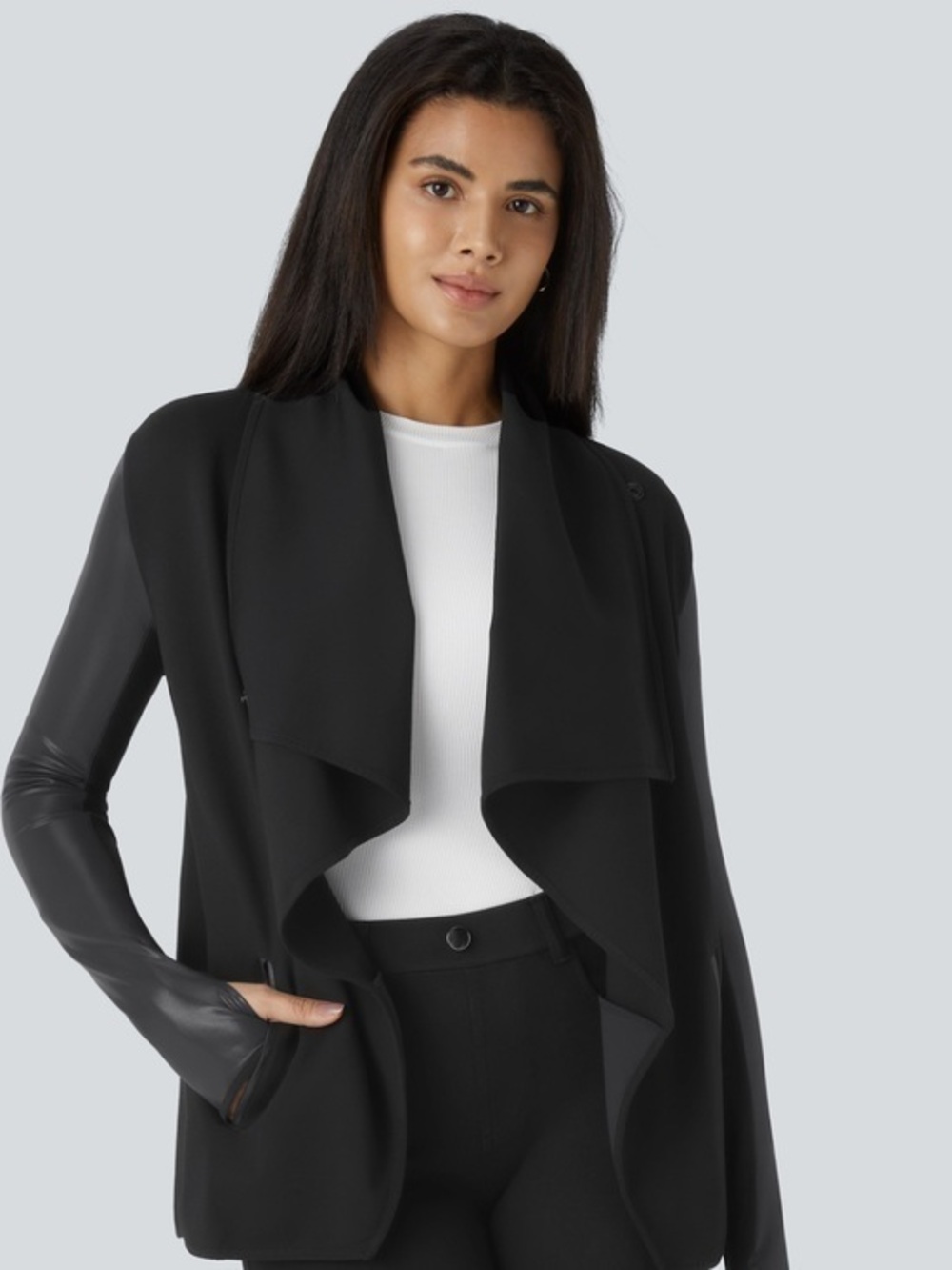 Halara Faux Leather Waterfall Open Front Jacket Size Large